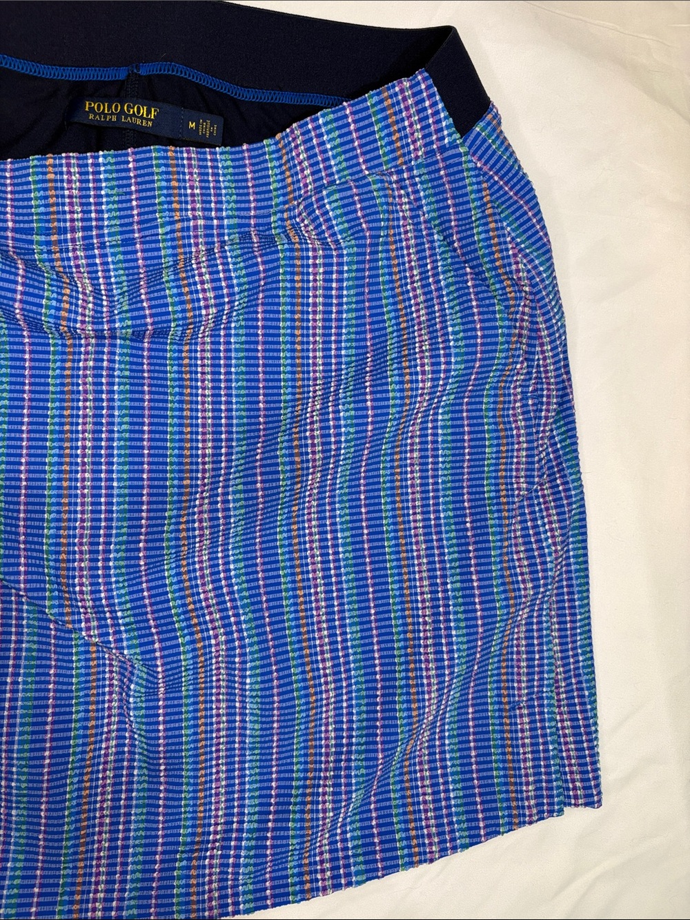 Polo Golf Ralph Lauren Blue Seersucker Plaid Stripe Active Skirt Skort Pockets M